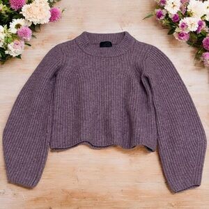INTERMIX Purple Cable Knit Long Sleeve Cowlneck Sweater Cashmere‎ & Wool Size XS